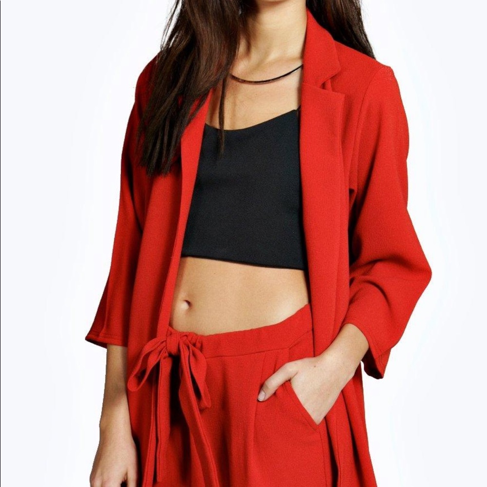 Two Piece Red Suit Culottes and Blazer